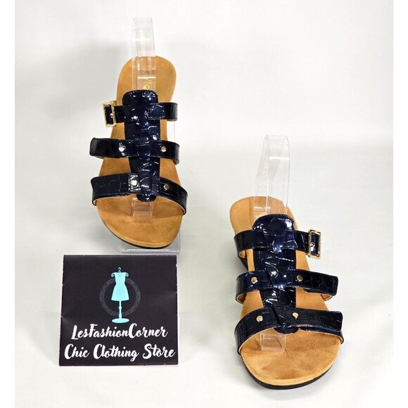 Vionic Women's Radia Blue Patent Leather Croc Print Wedge Sandals Size 9 2128 - Picture 2 of 15